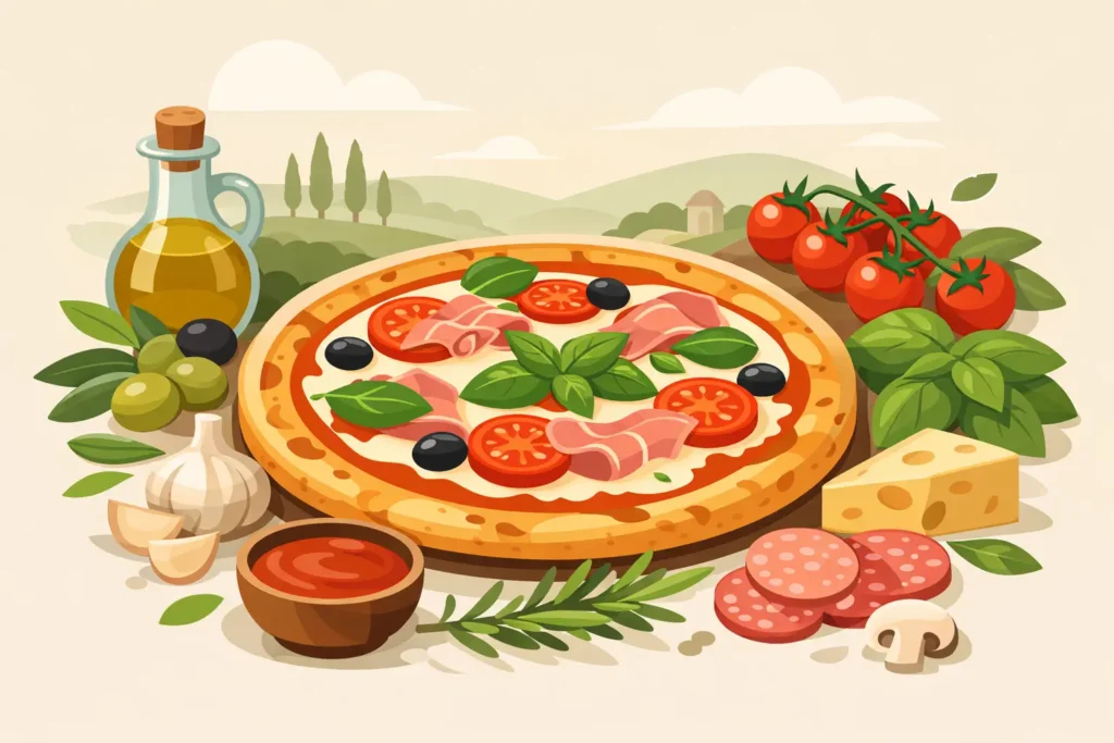 Pizza con fresh italian ingredients de verdad